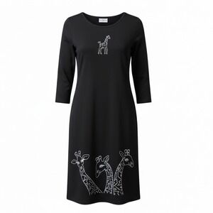 Vintage 90's Studio Ease Giraffe Dress Black Petite M Medium Long Sleeve Maxi NW